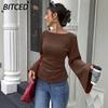 Damen Mode Lässige O-Ausschnitt Langarm Blusen & Hemden