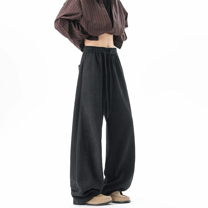 High Street Lazy Herringbone Trousers Men's New Elastic Waist Loose Wide Leg Pants Drop Mopping Scimitar Casual Pants