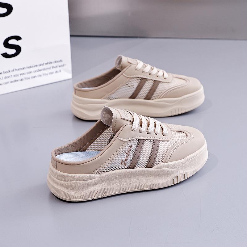 Half-towed little white shoes women's flat-soled outer wear summer 2025 new casual mesh pregnant women's bag head slippers women 5908-1