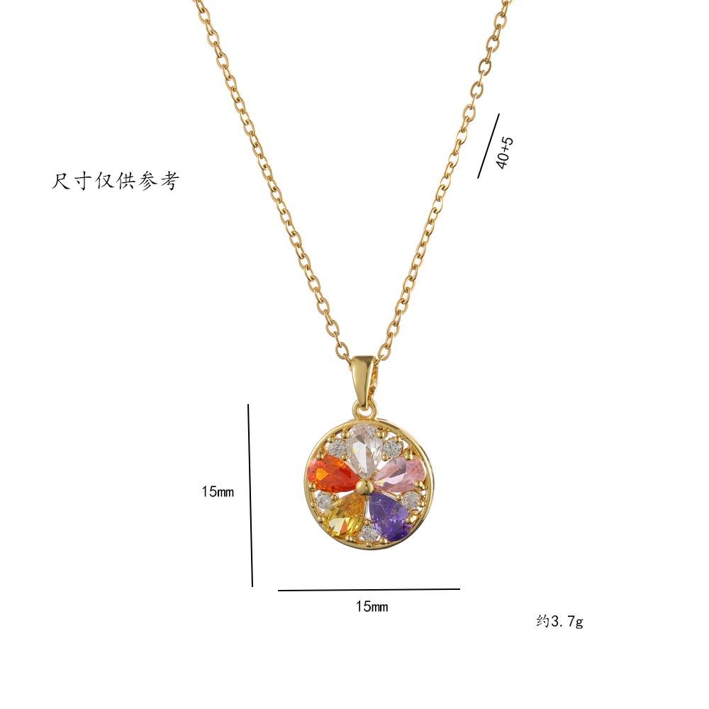 Cute Plant Female White Rainbow Zircon Stone Round Flower Pendant Necklace Gold Silver Color Wedding Jewelry For Women