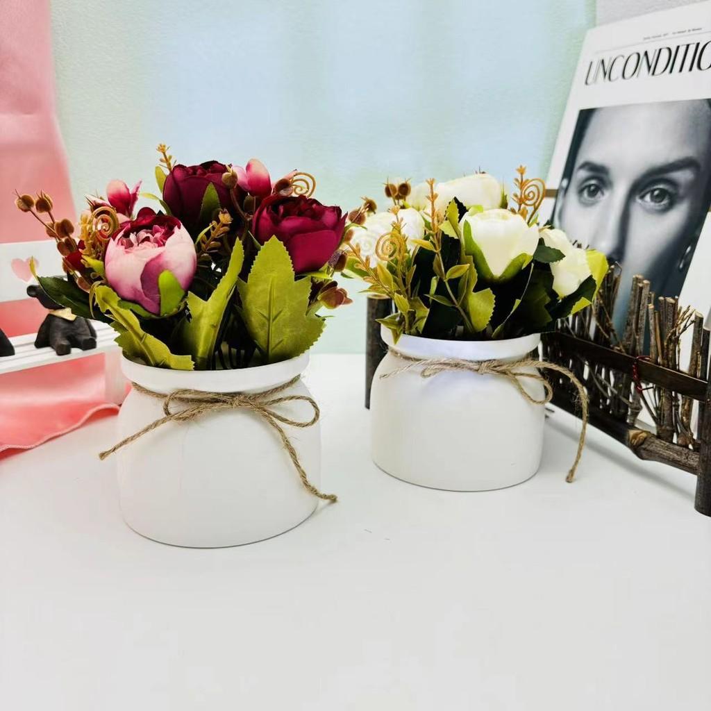 Camellia Flower Artificial Potted Plant For Home Decor And Wedding Arrangements