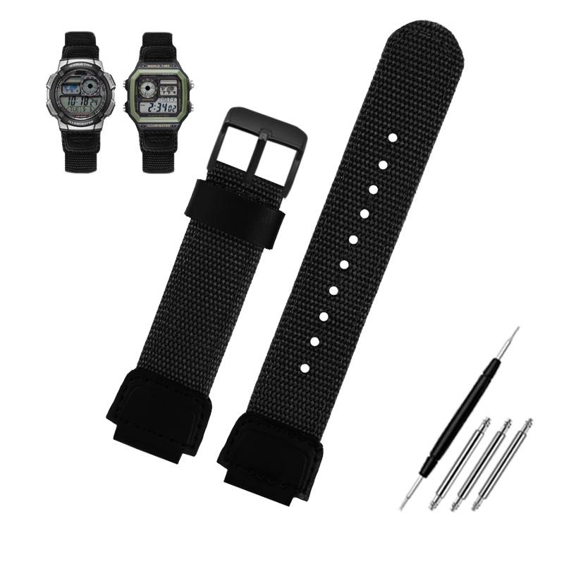 

Классический 18-миллиметровый нейлоновый ремешок для часов Casio AE1200wh 1300 SGW-300H 400 500 F91W F84 AEQ-110W мужской холщовый нейлоновый ремешок для часов с приподнятым ремешком 18mm