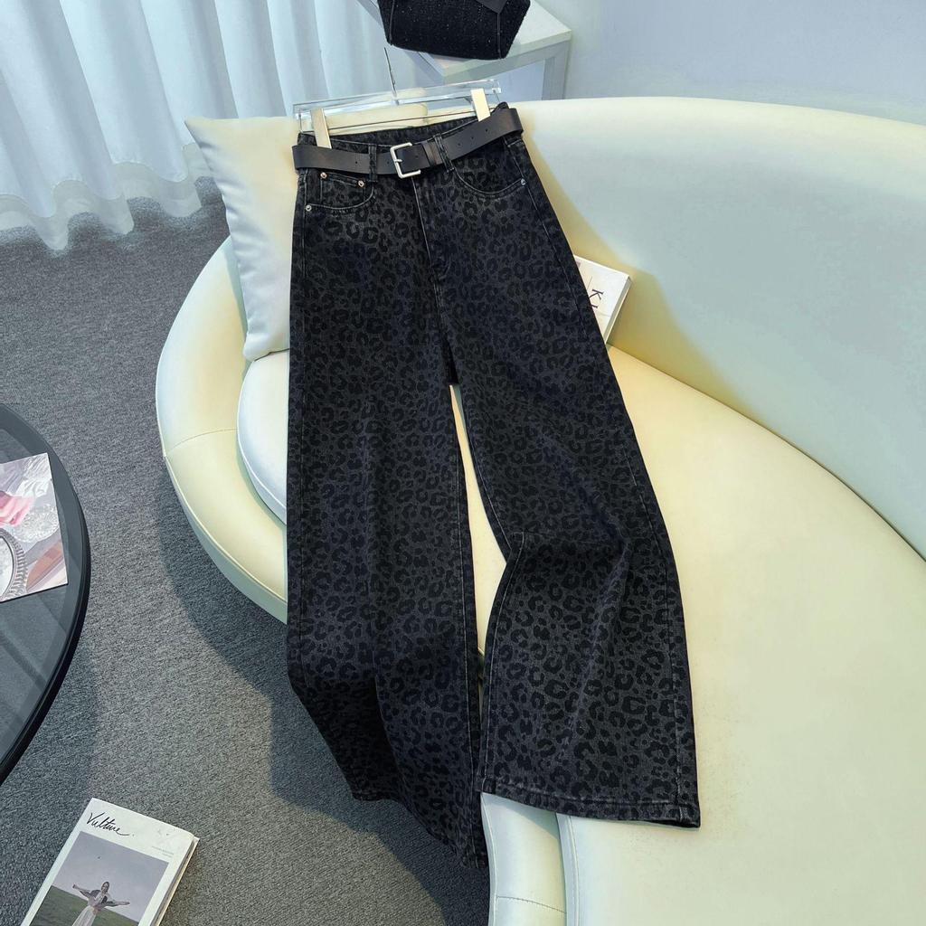 Women's Spring Leopard Print High-Waisted Wide-Leg Jeans (2026)