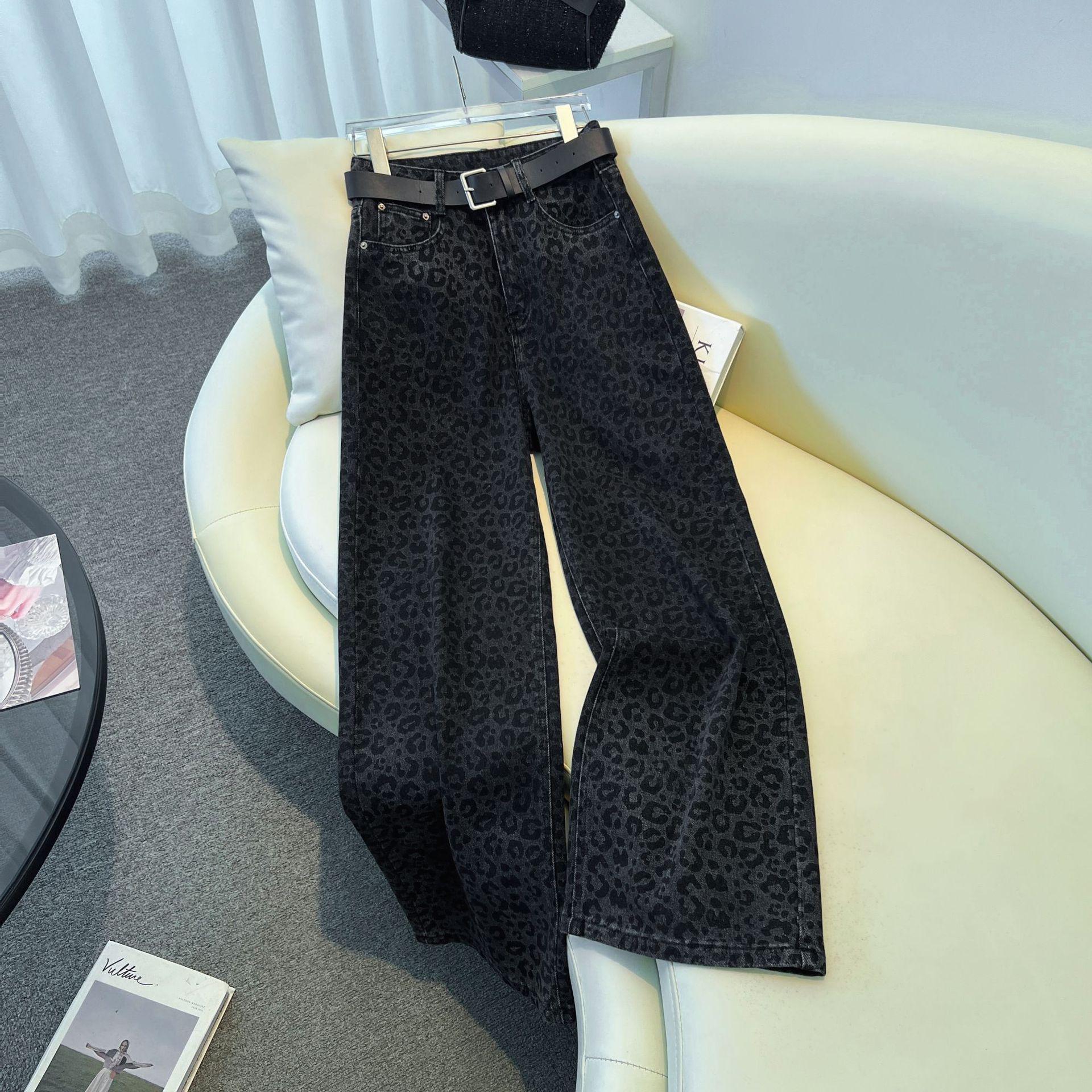 Women s Spring Leopard Print High-Waisted Wide-Leg Jeans (2026) M