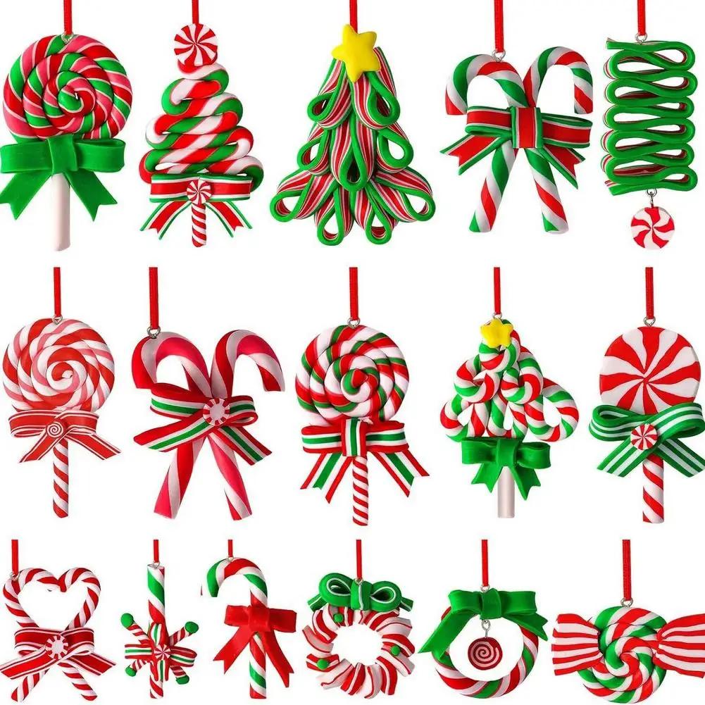 

16/32Pcs Christmas Ornaments Colorful Wood Candy Cane Pendants Xmas Peppermint Hanging Decor Tree Decoration Keychain I5F5