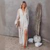 2021 Spring/Summer European & American Women's Lace Long Sleeve V-neck Chiffon Dress