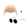 Calota Careca de Látex Nude, Óculos de Sol Pretos, Patch Preto - Conjunto de Acessórios para Fantasia Famosa de Música para Homens e Mulheres