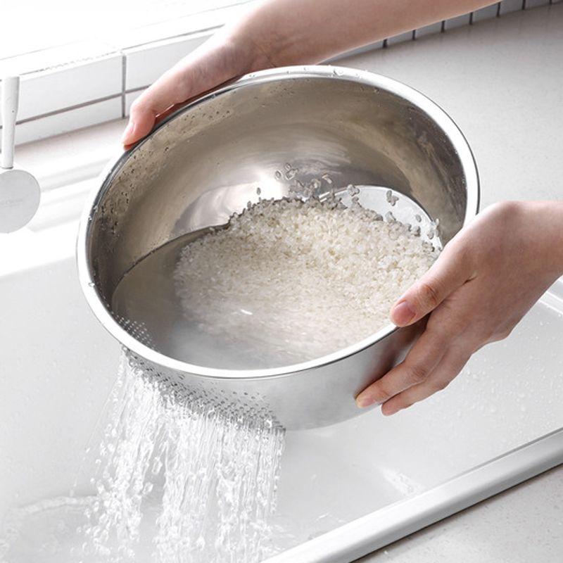 Wiedergeboren. J Hanaro Edelstahl 304 Reiswaschschüssel L 26cm / Mehrzweck-Mischschüssel Perforiertes Abtropfsieb