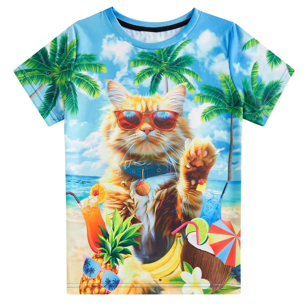 3D Cute Animal Cat Print T-shirt Men Women Summer Animal Casual Tops Tees Kids Cartoon O-neck Short Sleeve T Shirt Hawaii Tshirt