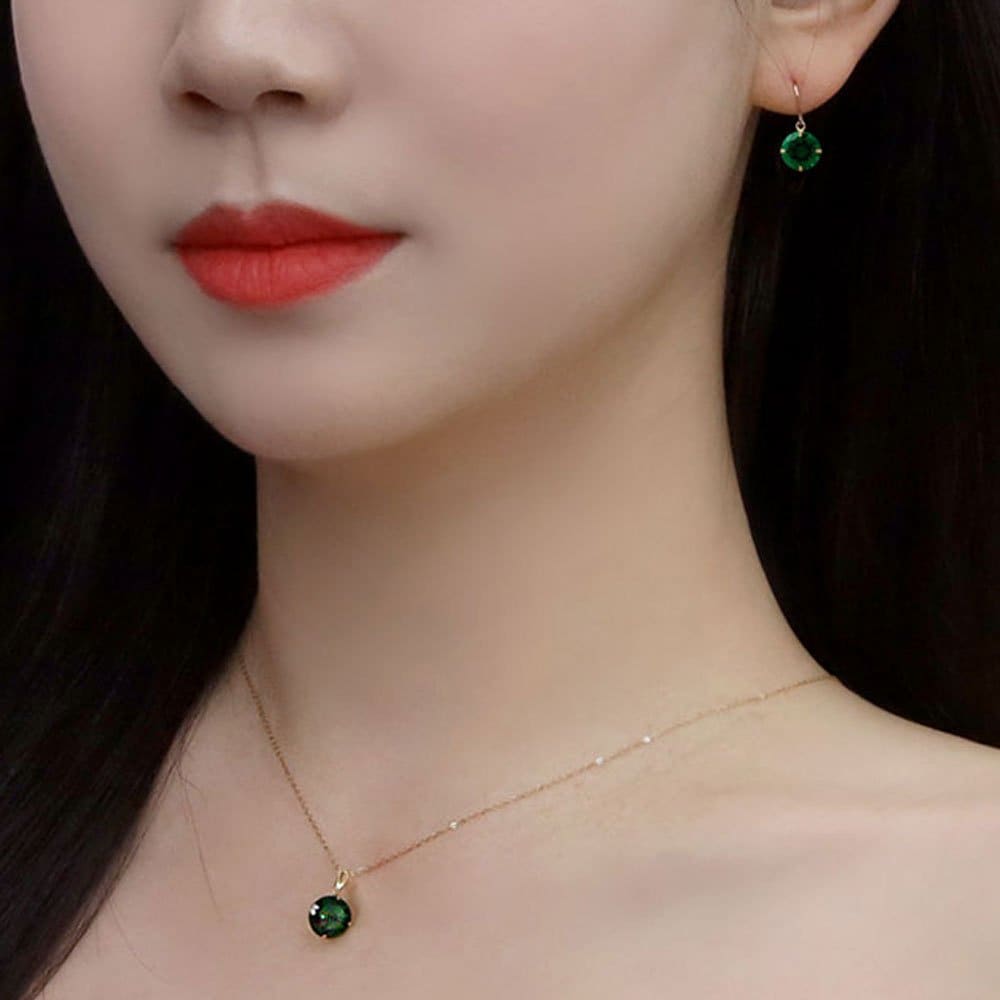 14K Gold Earrings May Emerald