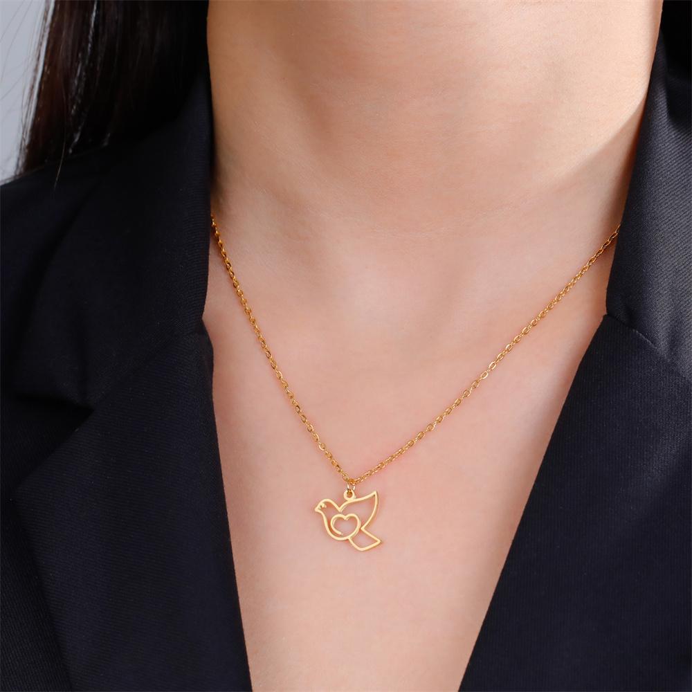 My Shape Bird Pendent Necklace for Women Peace Dove Pigeon Bird Animal Charms Necklaces Choker Chain Stainless Steel Jewelry