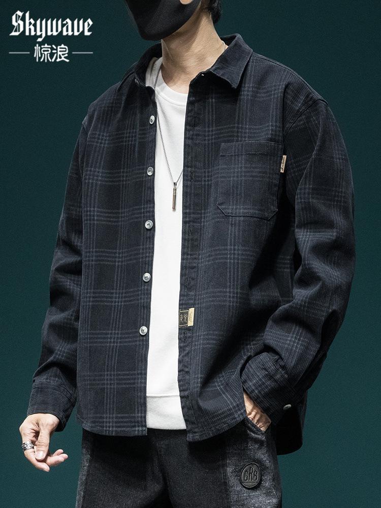 

Рубашка с длинными рукавами в японскую клетку, мужская, свободного покроя, большого размера, повседневная, универсальная, куртка, ретро-рубашка, куртка Tide 5XL чёрный