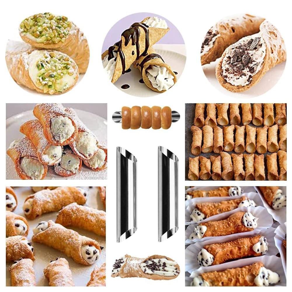 BOMSTOM 10-Piece Cone Shape Cake Roll Molds, Stainless Steel Cylinder Roll Formers, Silver Baking Tools