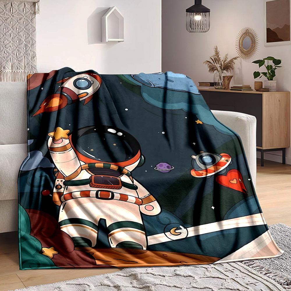 1pc Astronaut Space Lightweight Flannel Blanket, Comfortable and Warm Blanket, for Office and Camping Sofa Bed, Livingroom022