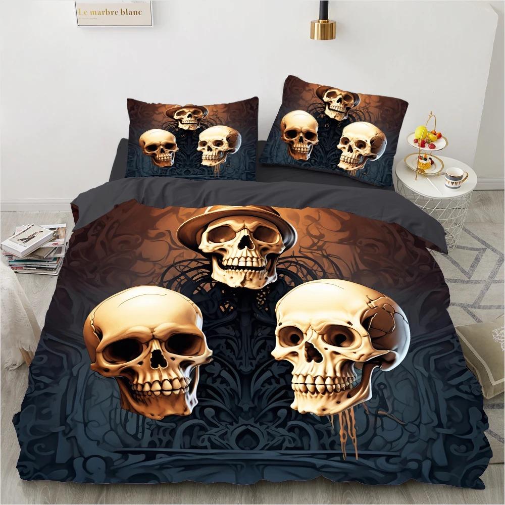 Black Skull Bedding Set Cartoon Comforter Sets Double Queen King Twin Full Size Duvet Cover Set Kids Girls White Bed Linen