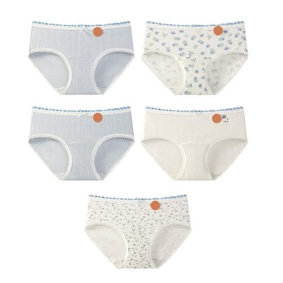 5 Pcs Women's Cotton Briefs Mid Rise Full Coverage Ladies Panties Floral Print