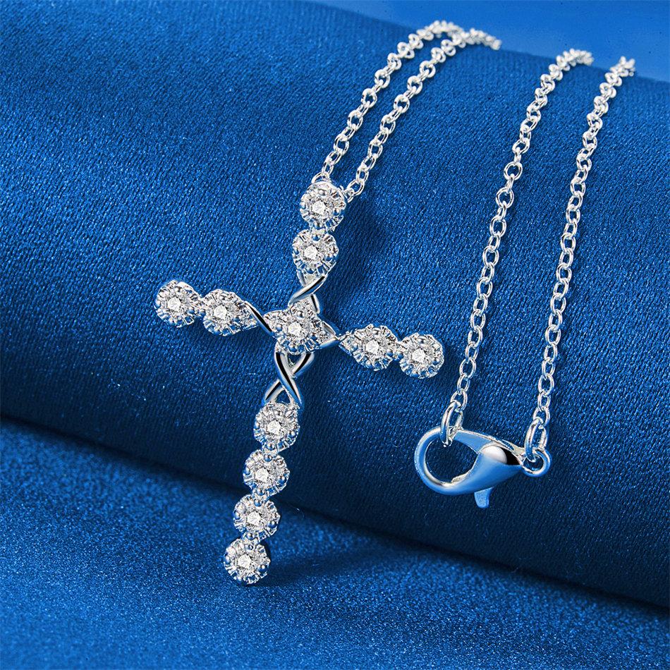 925 sterling silver 16-30 inch exquisite cross zircon pendant necklace for women's fashionable wedding jewelry accessories