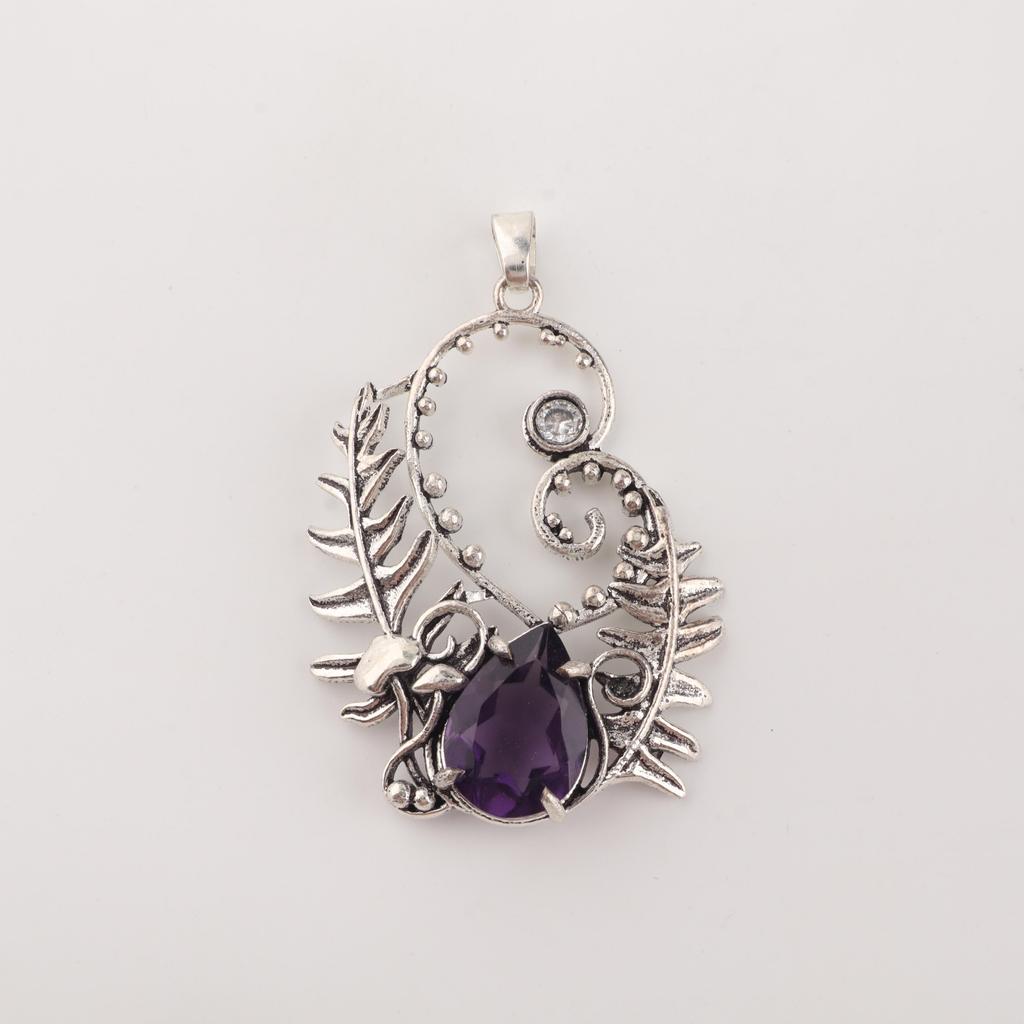 Natural Amethyst Gemstone Silver Unique Pendant 1.8" 925 Sterling Silver Jewelry For Anniversary Gift CP-42-17