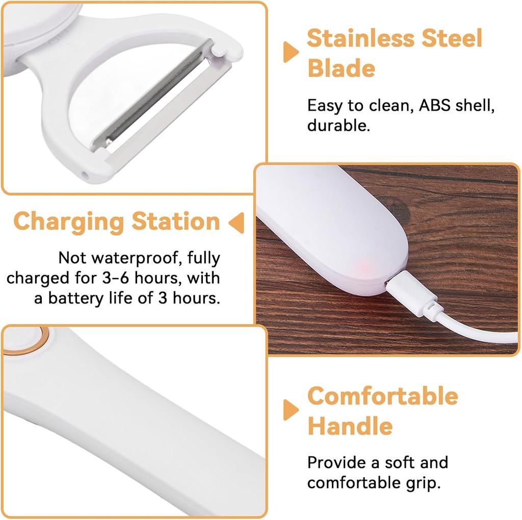 Peeler, Handheld Vegetable Peeler Set with 3 Interchangeable Blade Heads USB Rechargeable Veggie Fruit Peeler