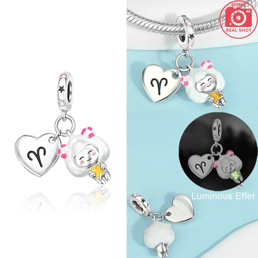 Original Copper Cute Aries Cartoon Constellation Red Cancer Luminous Pisces Charm Beads Fit Bracelet Girl Diy Gift Accessory