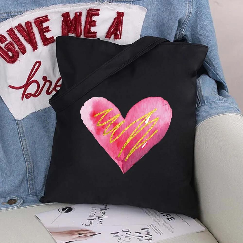 Women Shopping Bags Black Printing Foldable Handbags Eco Shopper Shoulder Bag Canvas Tote Environmental Storage Handbag