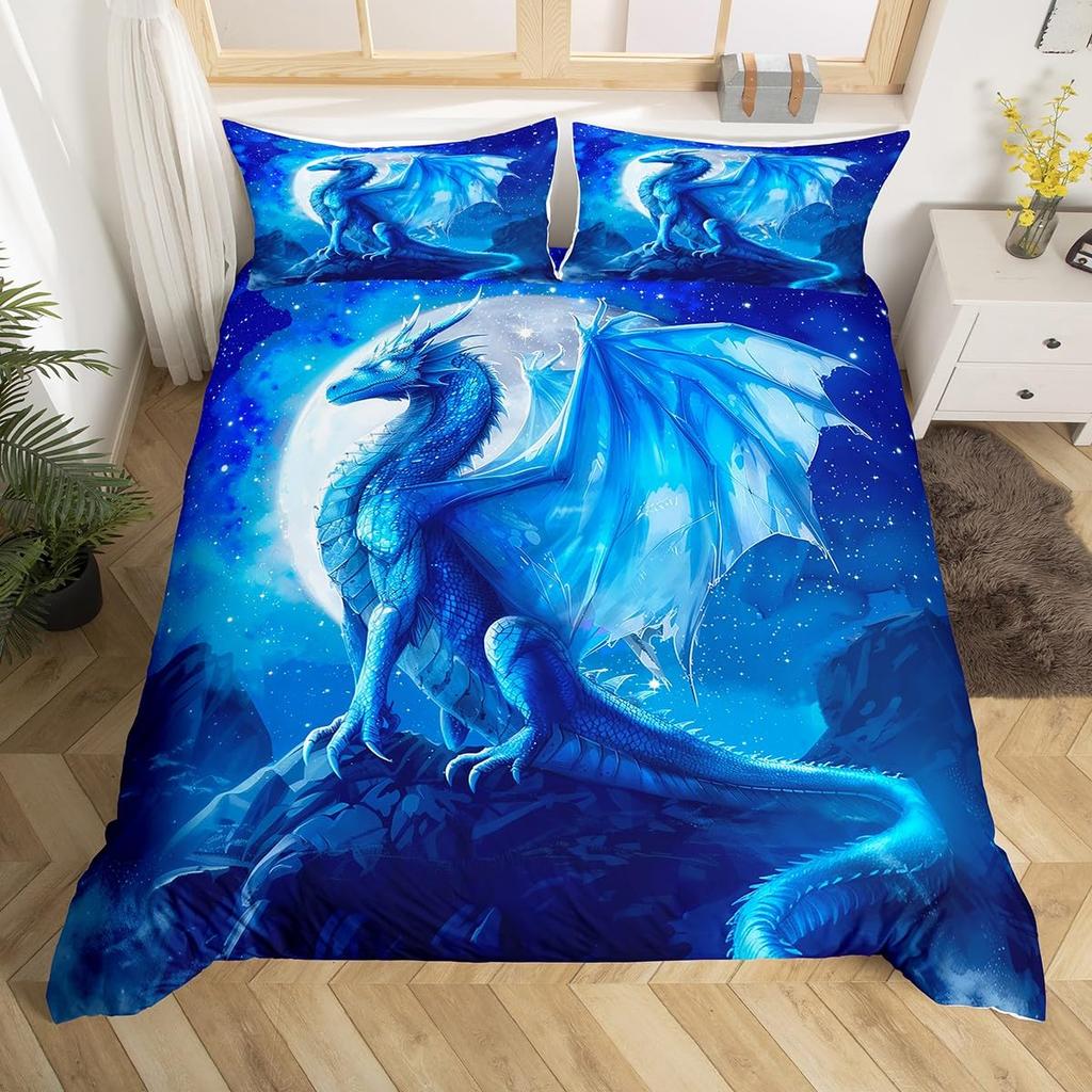 Galaxy Dragon Duvet Cover Sets For Kids Boys Girls Queen Lightweight Quilt Covers Starry Sky Jungle Animals Dragon Bedding Set