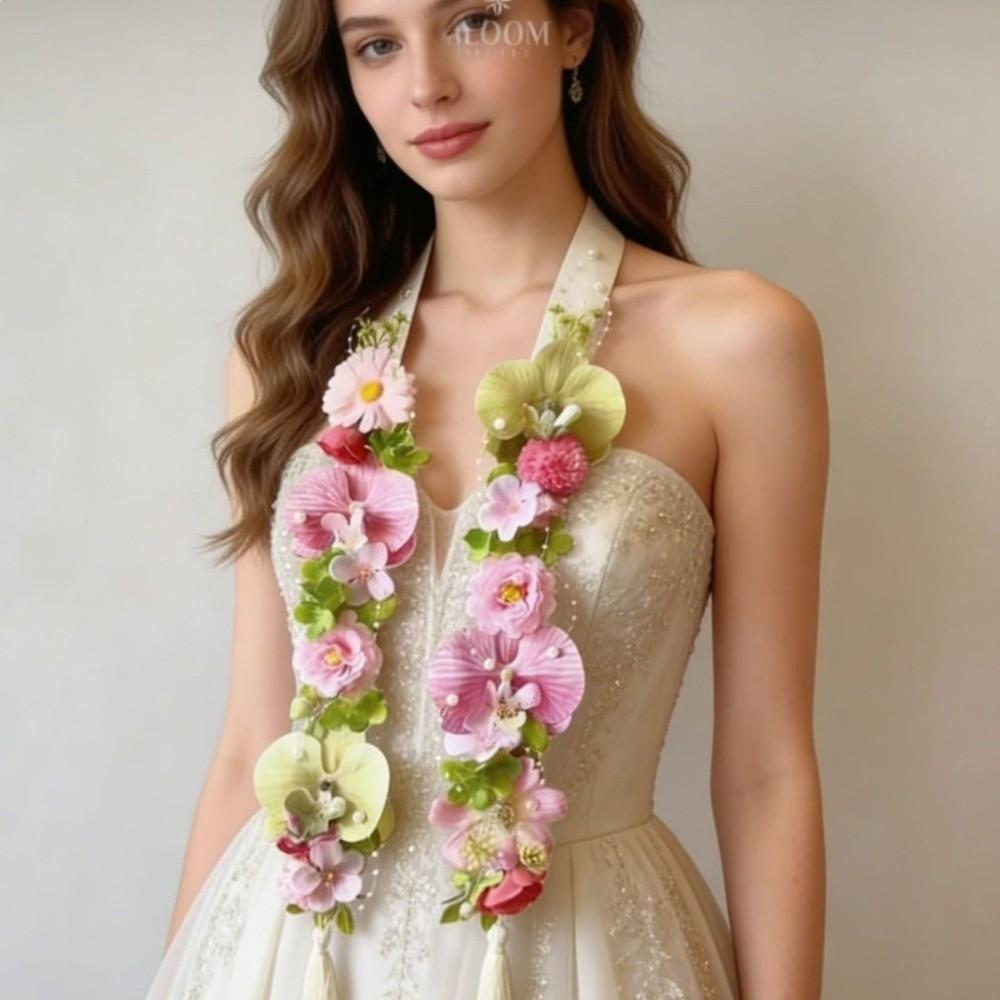 

Silk Fabric Satin Flower Sash Artificial Flower Decorative Sash Flower Sash Belt Wedding Banquet зелёный