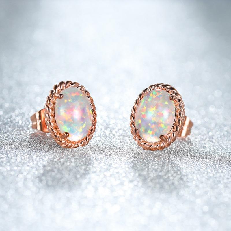Twist Oval Opal Stud Earrings Versatile Vintage Versatile Earrings