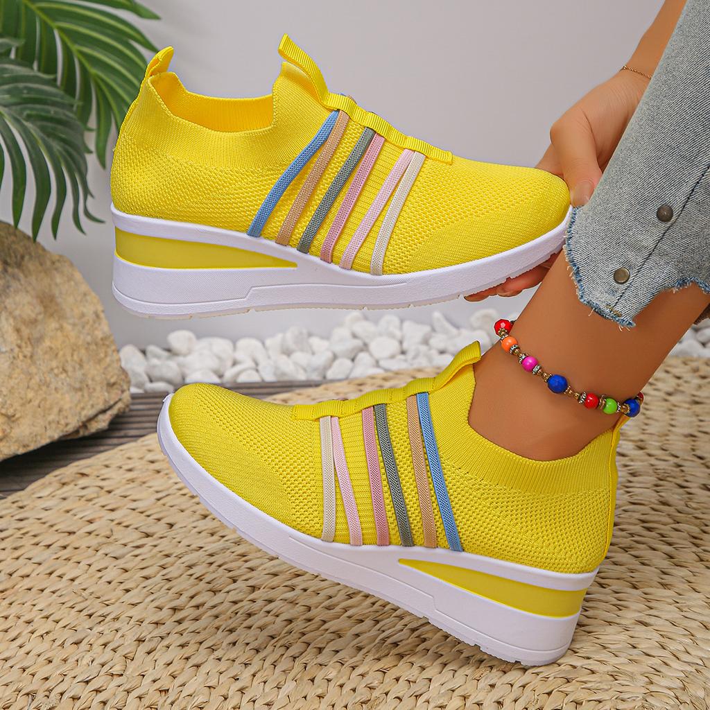Fashion Colorful Strap Women Mesh Shoes Breathable Knitted Flat Sneakers Women Spring Autumn Sneakers Mesh Slip on Casual Shoes Woman