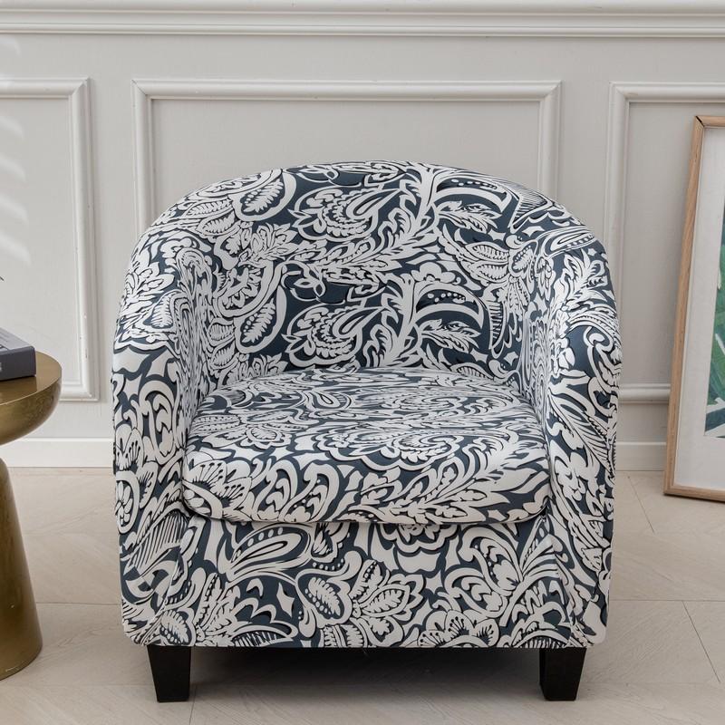 Club Chair Slipcover 2 Piece Stretch Printed Round Barrel Chair Covers Removable Tub Chair Slipcover With Elastic Bottom