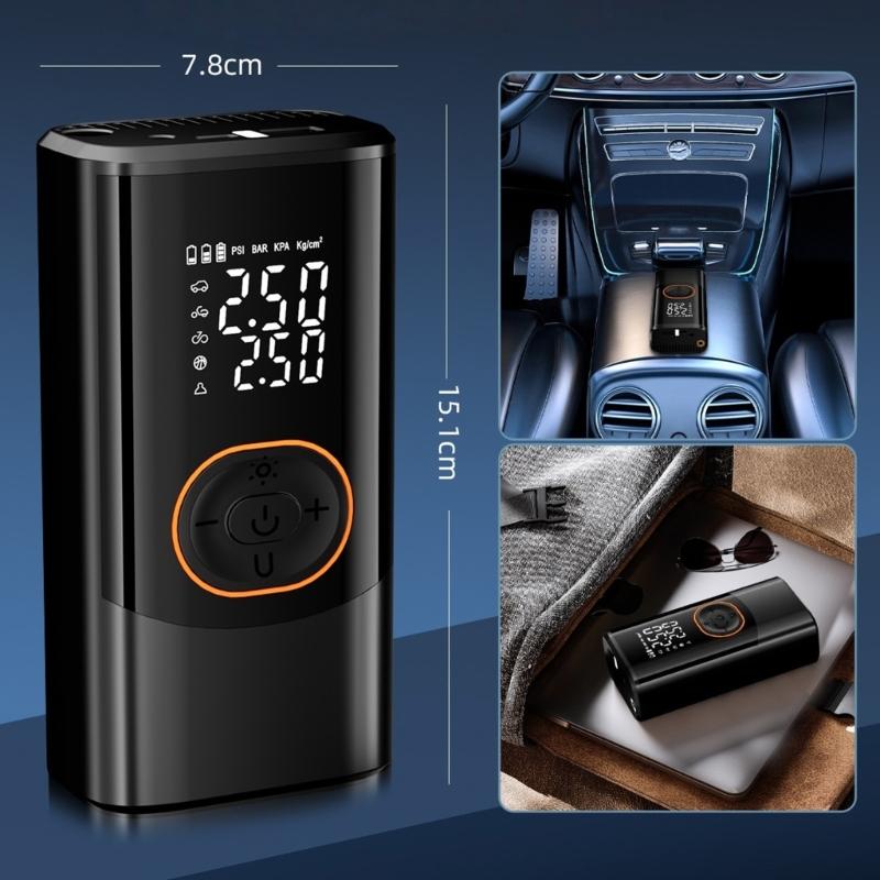 Fast Electric Air Inflator Compressor Pump For Car Bicycles Tires Wireless Charging Auto Stop And Emergency LED Light