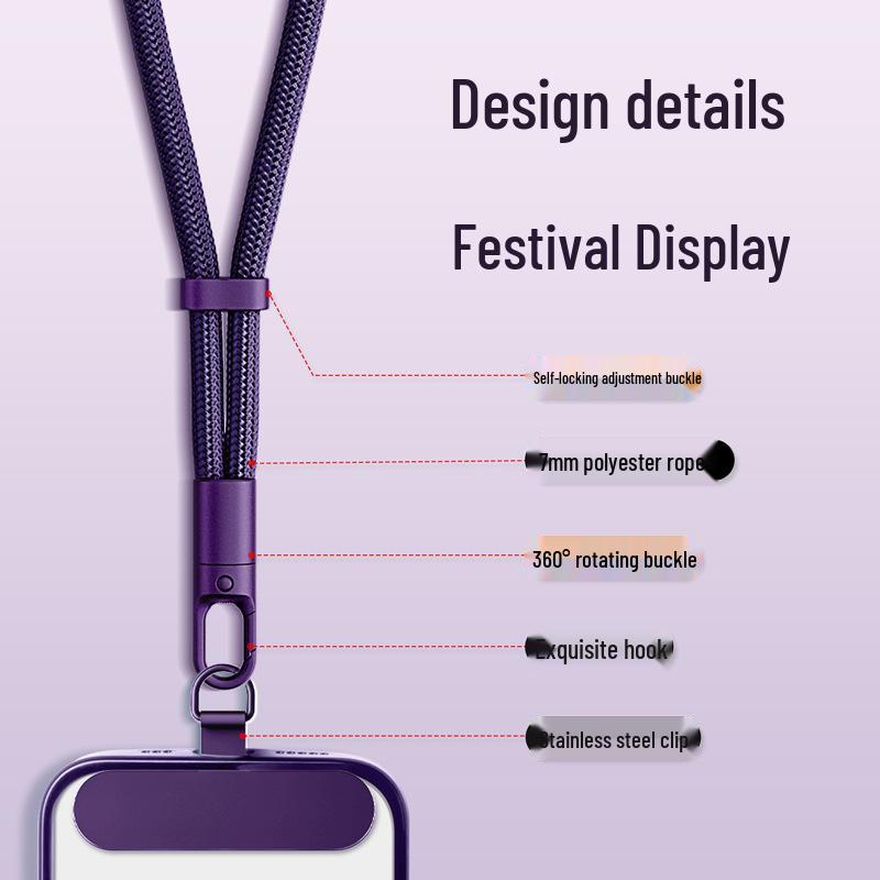 Adjustable Length Anti-Theft Mobile Lanyard with Stainless Steel Clip
