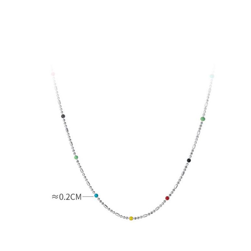 925 Sterling Silver Jewelry Rainbow Dot Beaded Necklace for Women Gifts