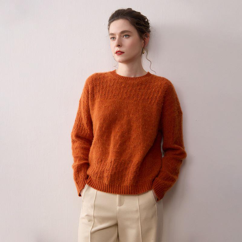 Women's 2025 Autumn/Winter Round Neck Jacquard Loose Fit Pullover Sweater