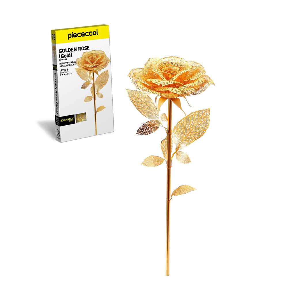 Piececool 3D Metallic Metallic Nano Assembly No Glue Intermediate Ornament Puzzle, Rose, Puzzle, Required, Required, 3-Star Difficulty, Level, Adult,