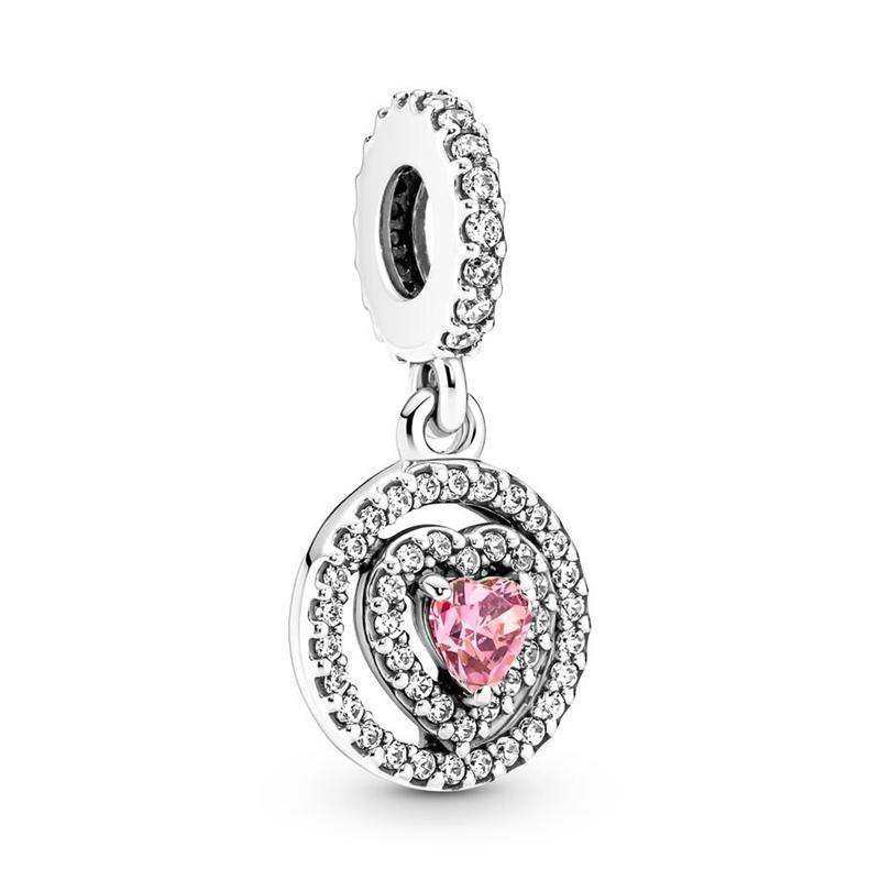 925 Silver-Plated Charms Jewelry Gift Sparkling Pink Air Balloon&Cherry Blossom Dangle Bead Fit Original Silver Bracelet