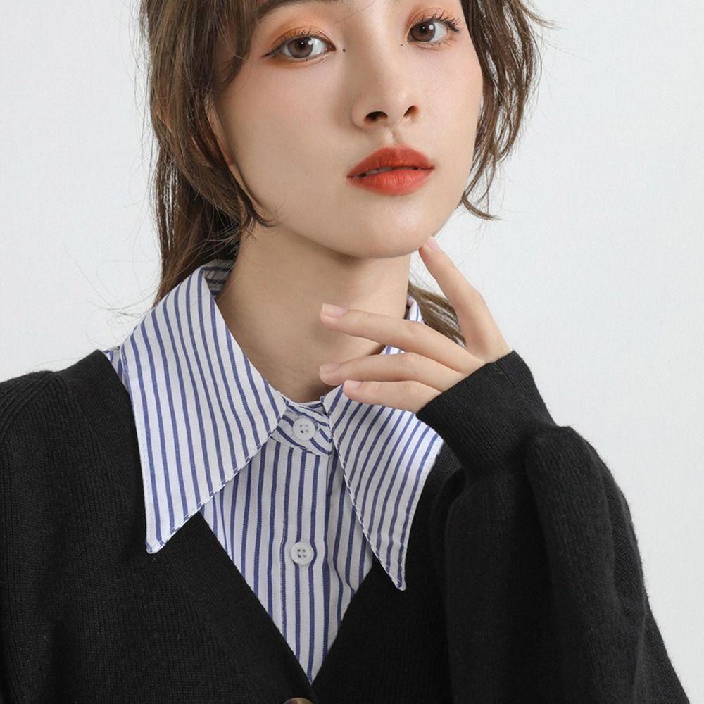 Stripes False Collar Detachable Lapel Half Shirt New Fake Collar  Women Girls