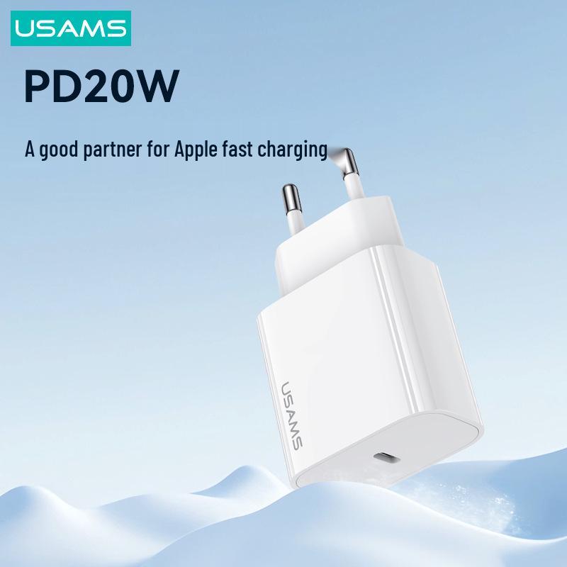 USAMS 20W PD Fast Charger Head with PD Cable for Apple 15, 9V/2.2A, European Standard