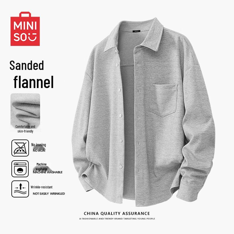 MINISO Men s American Retro Flannel Long-Sleeve Shirt Jacket 2XL