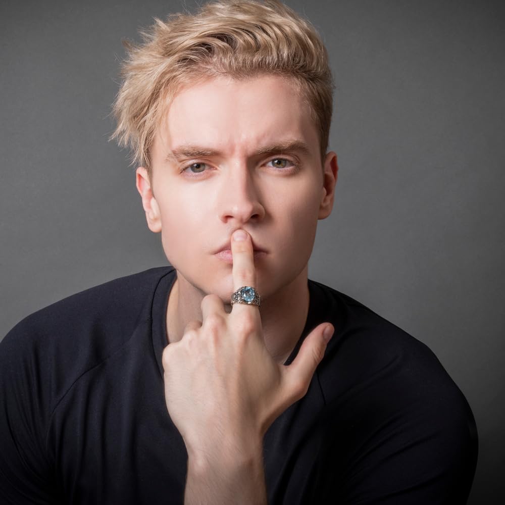 Artemis Classic Poseidon Silver Ring Silver Accessories for Men and Brand Silver 925 Silver Ring with Blue Topaz Ring, ACR0292, Women, Jewelry, Ring,