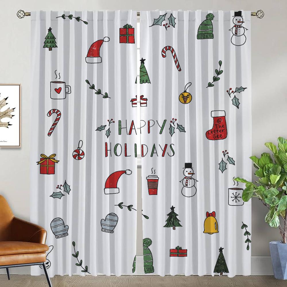 

Christmas Tulle for Bedroom Kitchen Curtains for Living Room Curtain Home Interior Curtains 2 Pieces Partition Shades Blackout W50xH70cmx2pcs-CL