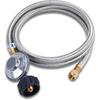 6 Feet Propane Regulator with Hose Universal Grill Regulator Replacement with Stainless Steel Braided Hose Replacement for LP Gas Grill, Heater and
