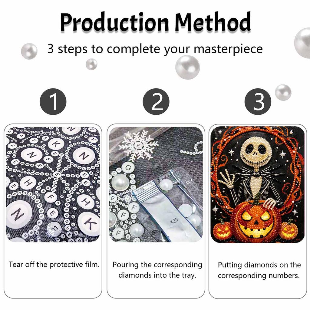 Halloween Jack Skellington Pumpkin Pearl Painting Art Kit Handmade Diy Home Decorations