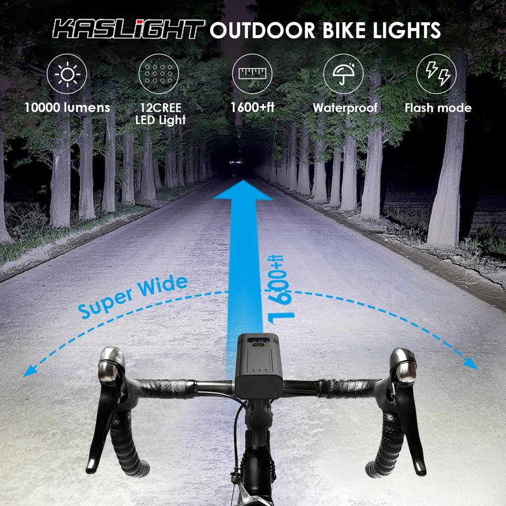 KASLIGHT Bicycle USB 5 Front Rear Handlebar Motorcycle Headlight and Taillight Combination 12-Pack Lights, 10,000 Lumens, Type-C Rechargeable, Modes,