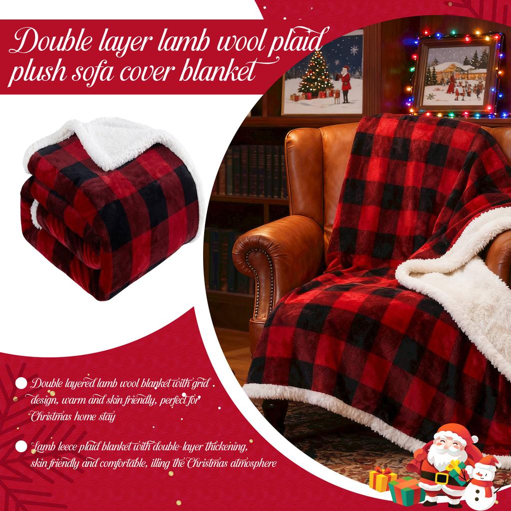 Red And Black Plaid Christmas Double Blanket Plush Soft Comfortable Throw Blanket, Wool Flannel Plush Microfiber Blanket For Sofa Bed Sofa Living Room