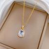 Luxury Bling Geometric Zircon Crystal Pendant Necklace for Women Stainless Steel Chain Fashion Jewelry Party Wedding Accessories