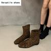 Winter Leopard Damen Stiefeletten Mode Reißverschlüsse hinten Kurze Stiefeletten Damen Elegant Niedrige Absätze Botas De Mujer