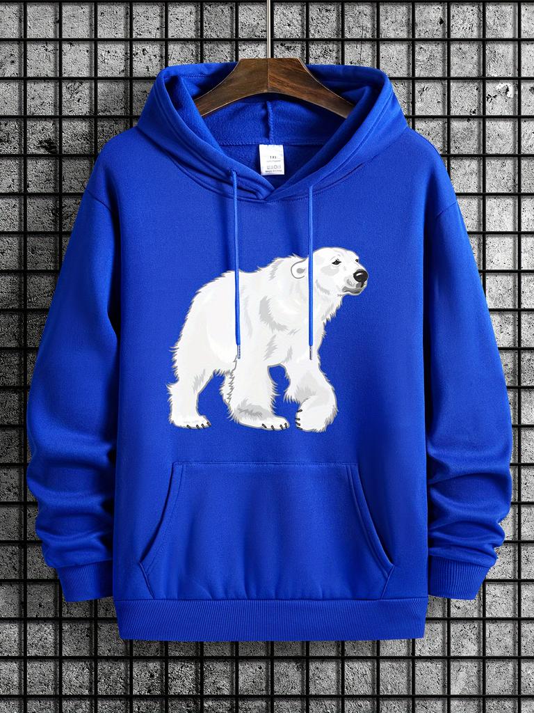 Nature Outdoor Relax Style Polar Bear Themed Graphic Men Hip Hop Sports Hoodie Versatile Soft Loose Casual Sweatshirt