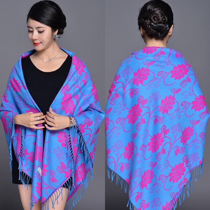 Women S Vintage Ethnic Floral Faux Cashmere Scarf Warm Large Shawl