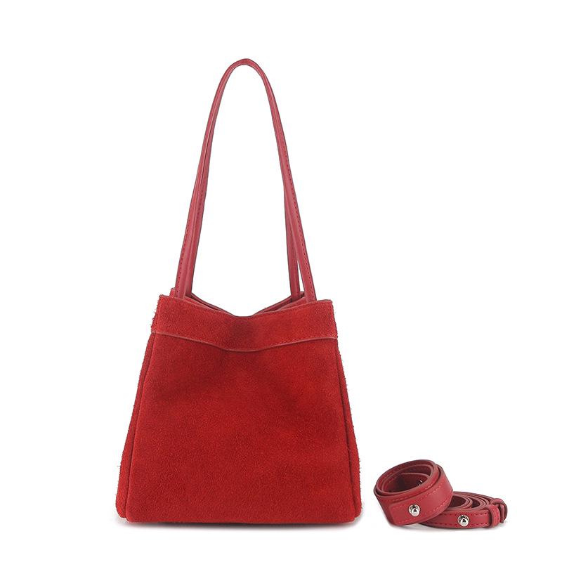 Autumn/Winter Suede Leather Deformable Basket Handbag - Crossbody & Shoulder Bag.